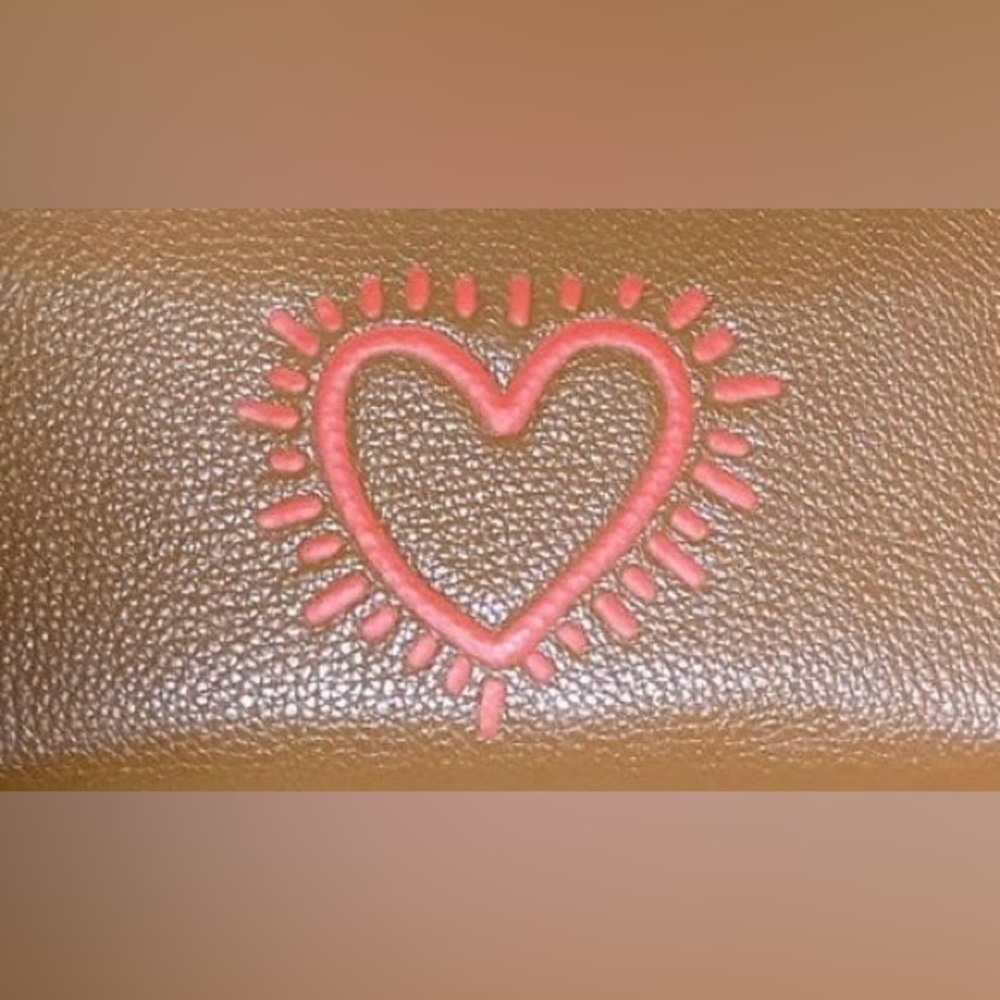 RARE LIKE NEW! COACH X Keith Haring Heart Saddle Brown Wallet Purses Womens - Picture 7 of 12